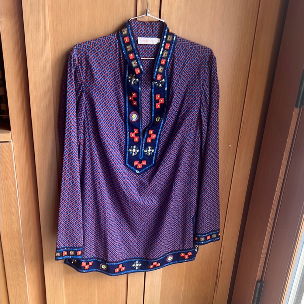 Tory Burch Colorful Patterned Long Sleeve Blouse